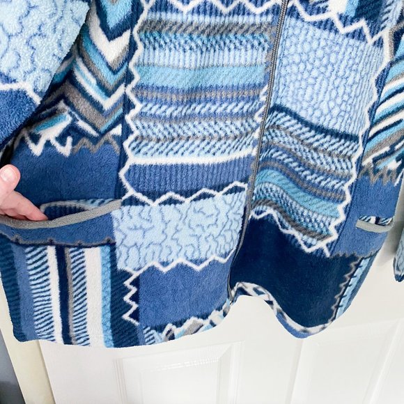 Vintage 90s patchwork collared fleece jacket in blue - Picture 4 of 5
